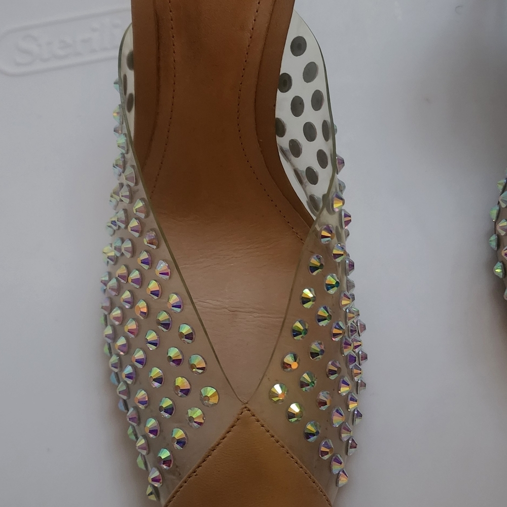 Schutz Tan and Silver Studded Women's Heels - Picture 7 of 8